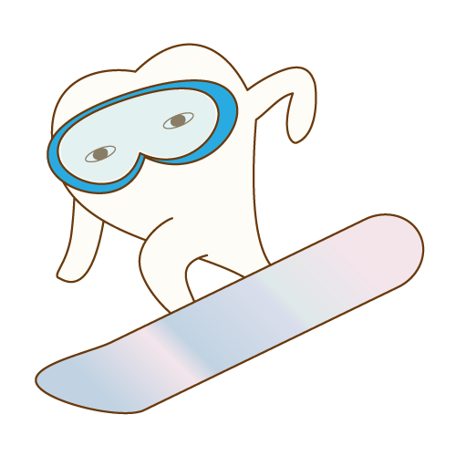 スノーボードでジャンプする歯のキャラクター