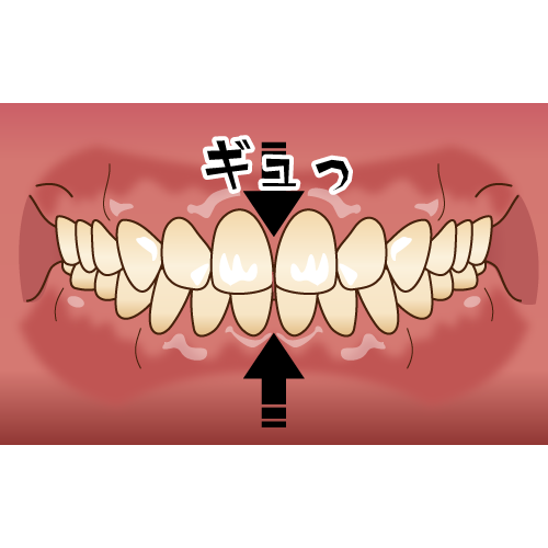 強く噛みしめる（効果音、矢印付き）