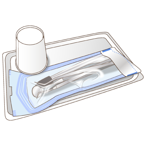 滅菌パックと紙コップとトレー(白)