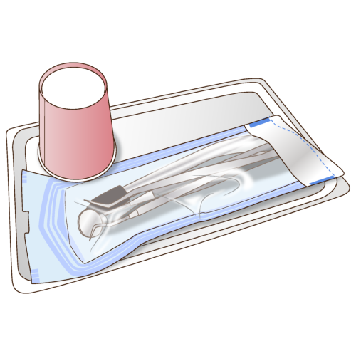 滅菌パックと紙コップとトレー(赤)