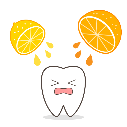 オレンジとレモンの汁を浴びる歯のキャラクター