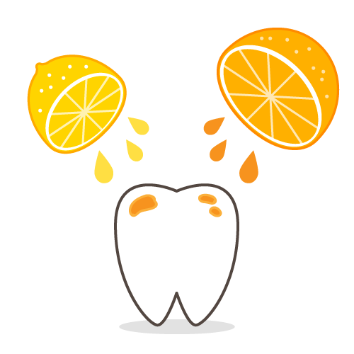 オレンジとレモンの汁によってエナメル質が溶けた歯 歯科素材 Com 歯医者さん向け無料イラスト