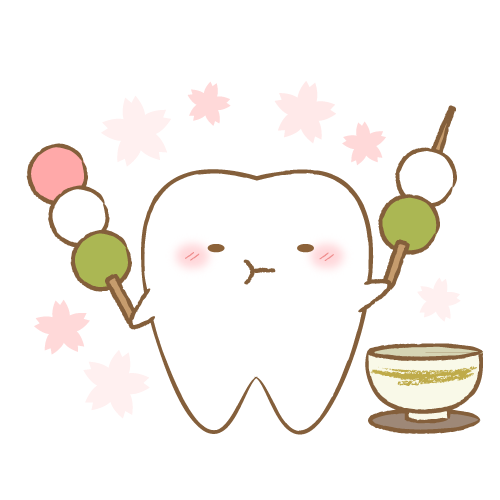 三色団子を食べる歯のキャラクター