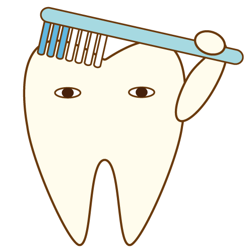 歯ブラシで自ら歯磨きをする歯のキャラクター