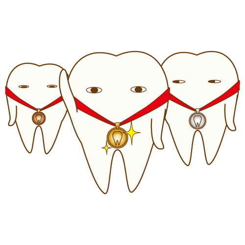 メダルを授与される歯のキャラクター