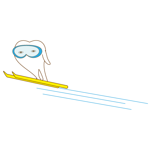スキーのジャンプで風に乗る歯のキャラクター