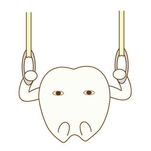 吊り輪をする歯のキャラクター