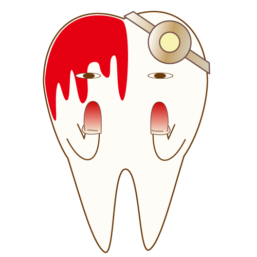 血まみれの医師のコスプレをする歯のキャラクター