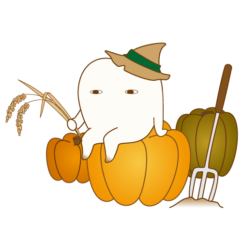 収穫の秋を満喫する歯のキャラクター 歯科素材 Com 歯医者さん向け無料イラスト