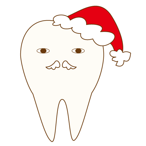 サンタの格好をする歯のキャラクター