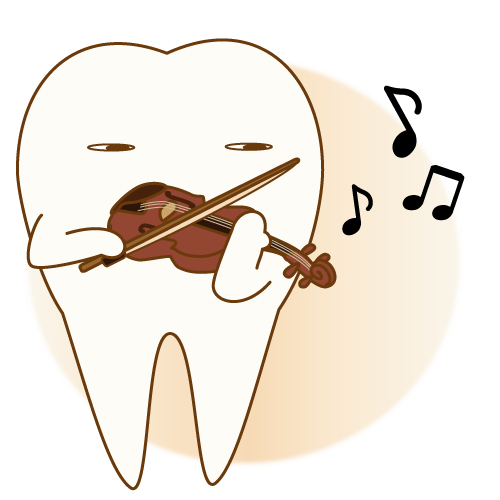 バイオリンを演奏する歯のキャラクター