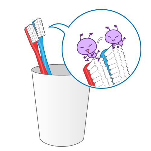 コップの中の歯ブラシ、ブラシの部分を拡大